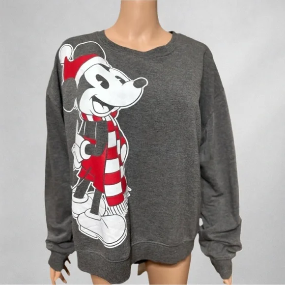 Disney Mickey Mouse Christmas Sweatshirt XXL Gray Pullover Soft  Cozy - Picture 2 of 8